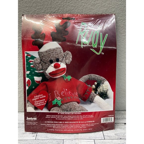 2003 Janlynn Rudy 21" Sock‎ Monkey Kit Christmas Reindeer Adoption Paper - Picture 1 of 5